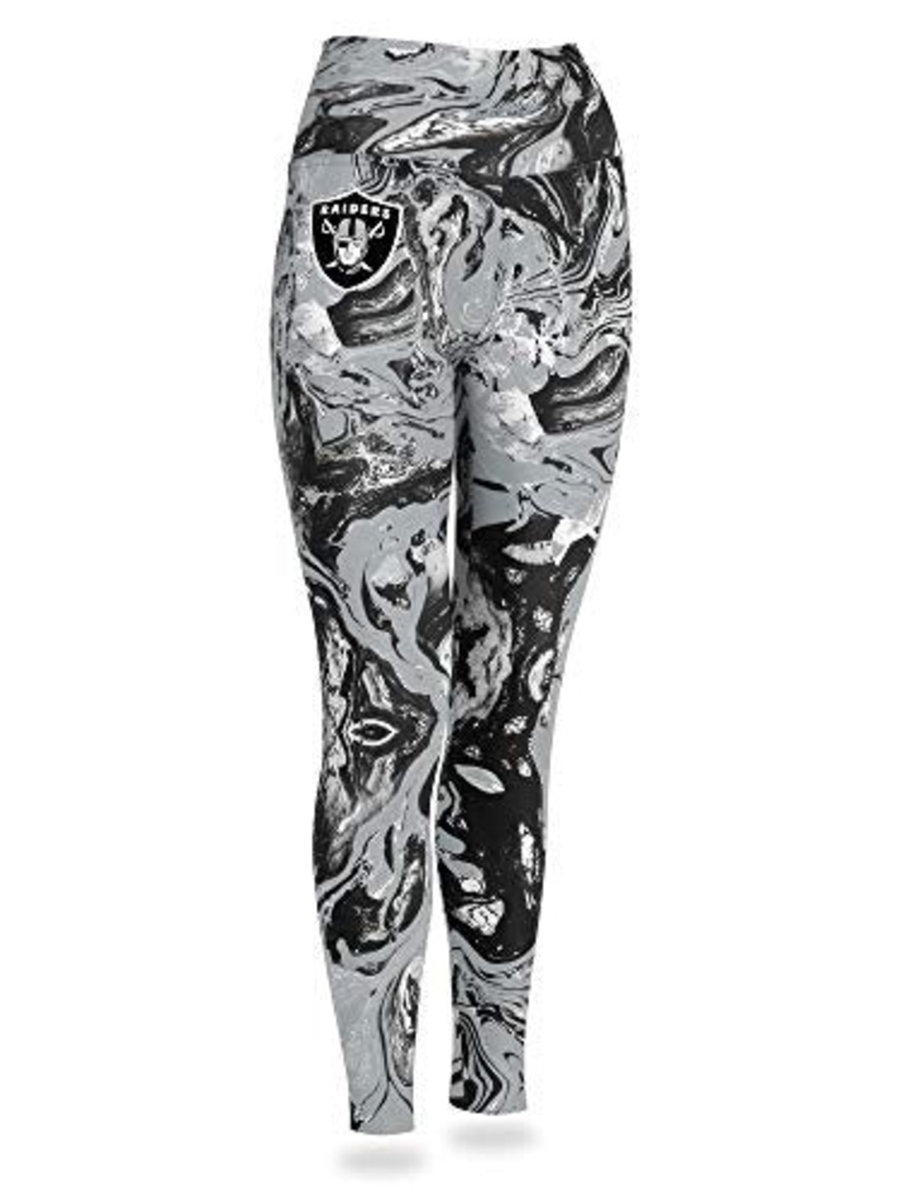 NFL Raiders Zubaz High-Waist Marble Print Leggings - Black & Gray